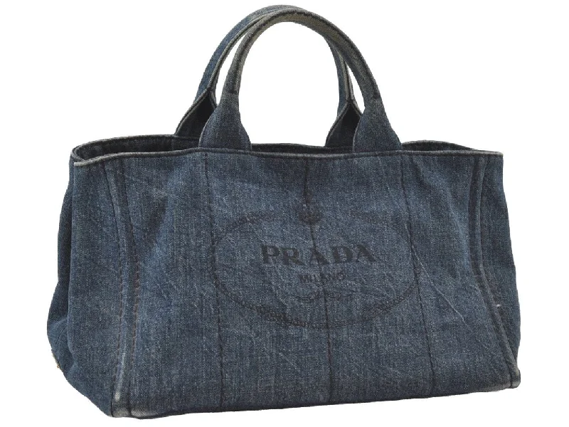 Trendy transparent PVC bagsAuthentic PRADA Vintage Canapa M Denim 2Way Shoulder Hand Bag Blue 0510J