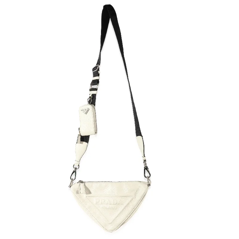 Lightweight duffle bags for gymPRADA White Leather Triangle Crossbody Bag