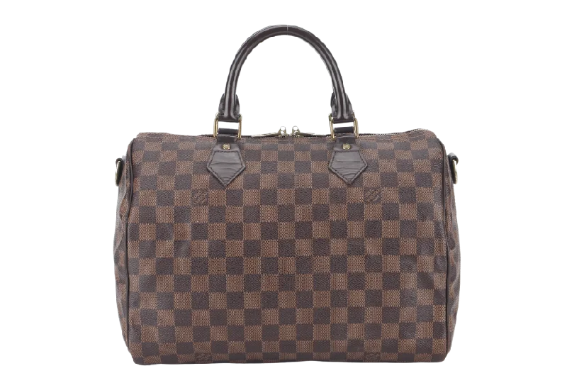 Best bags for weekend getawaysLOUIS VUITTON SPEEDY BANDOULIERE 30 DAMIER EBENE CANVAS GOLD HARDWARE WITH STRAPS AND DUST COVER