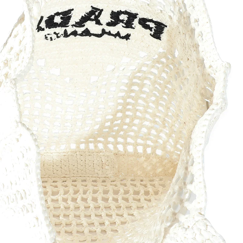 Best-selling designer bags 2025PRADA White Raffia Crochet Triangle Logo Tote