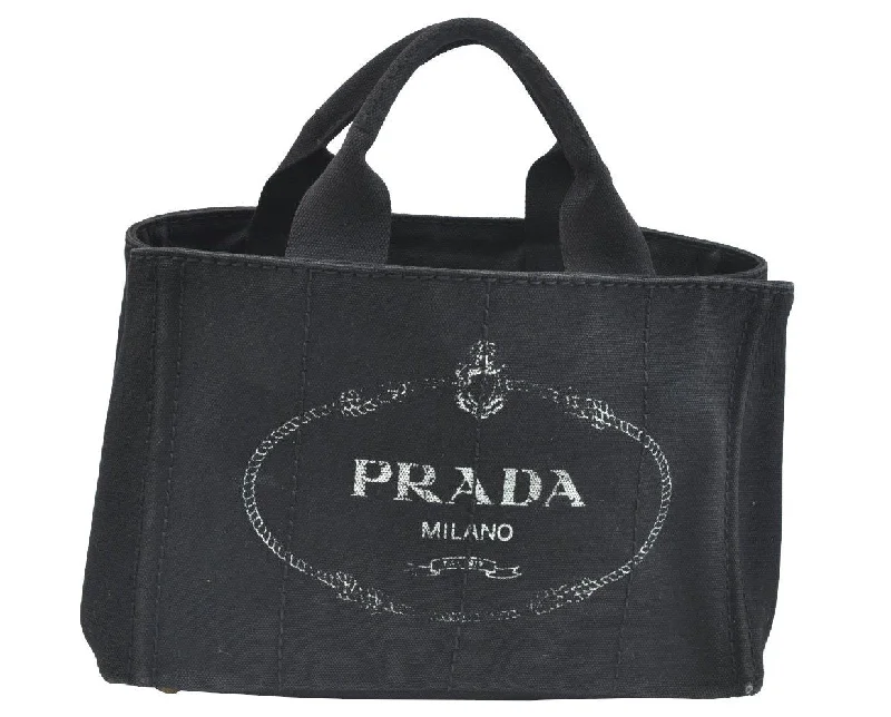 Durable leather bags for daily useAuthentic PRADA Vintage Canapa SS Canvas Shoulder Hand Bag Purse Black K6935