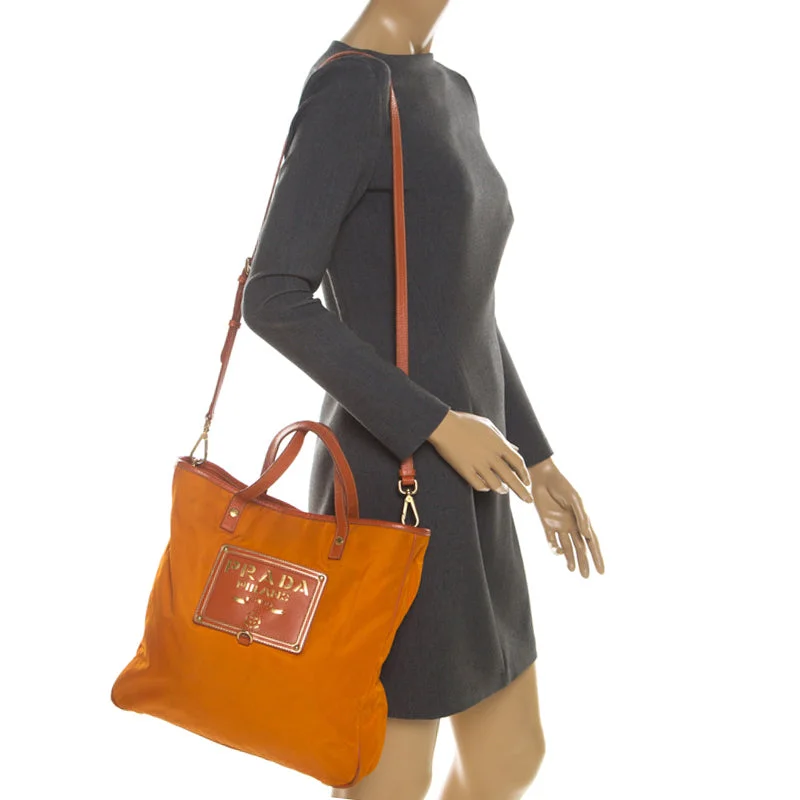 Stylish laptop bags for professionalsPrada Orange Nylon and Leather Lasercut Logo Tote