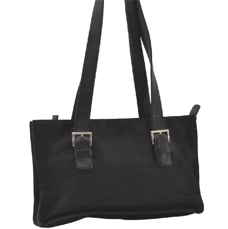 Luxury bags with exotic skinsAuthentic PRADA Nylon Tessuto Leather Shoulder Tote Bag Black 0795J