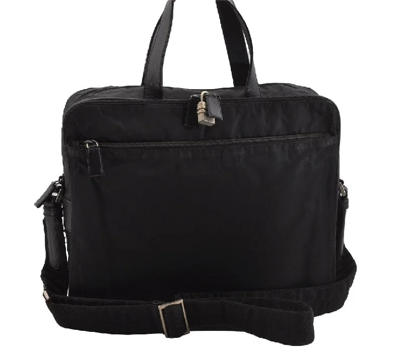 Large capacity travel bagsAuthentic PRADA Nylon Tessuto Leather 2Way Shoulder Business Bag Black 6968I