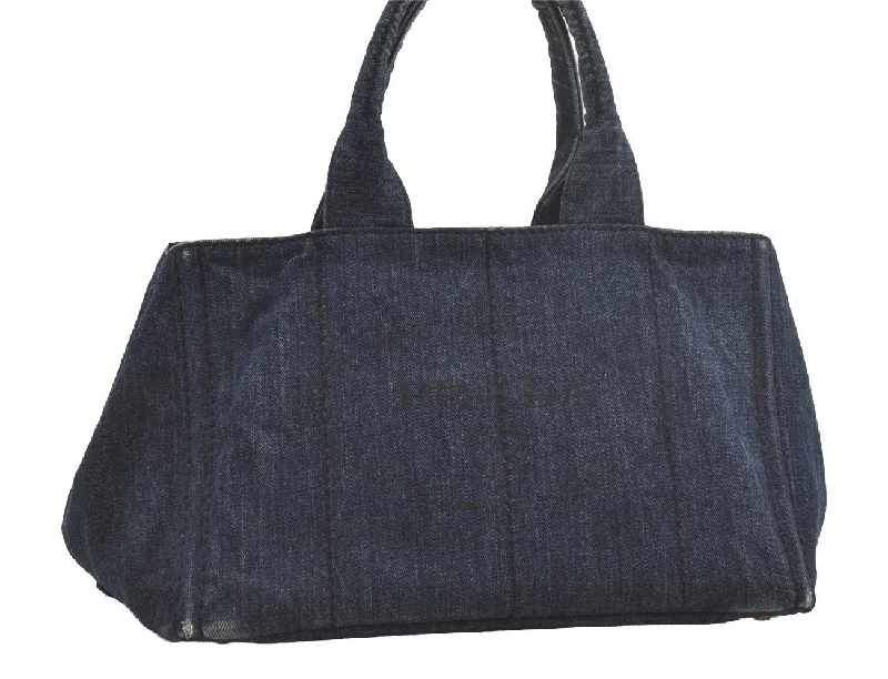 Best tote bags for workAuthentic PRADA Vintage Canapa M Denim Tote Hand Bag Blue 6985I