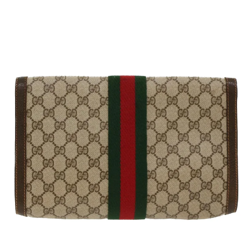 Designer bags with top handlesGUCCI GG Canvas Web Sherry Line Clutch Bag Beige Red Green 84.01.007  yk7987