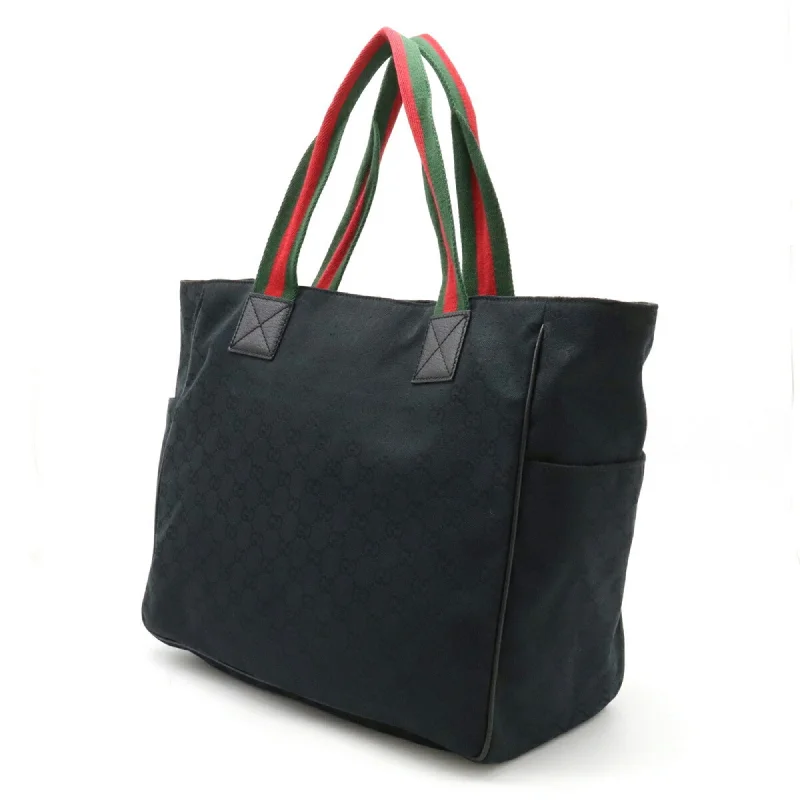 Customizable monogram bagsGUCCI GG Canvas Sherry Line Tote Bag Shoulder Leather Black Green Red 161836