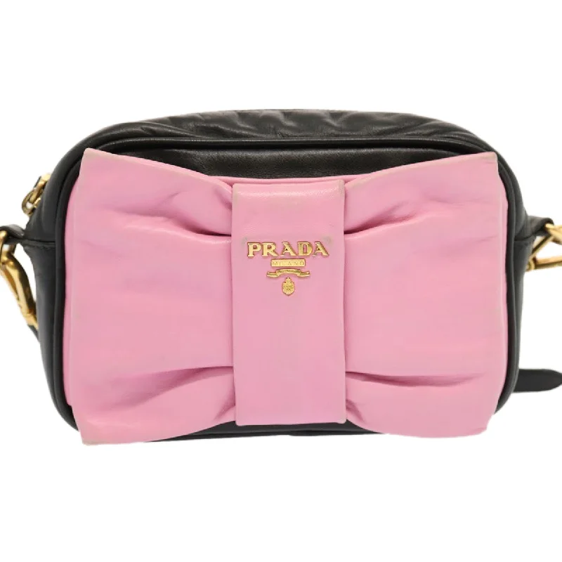 Best bags for business tripsPRADA Ribbon Shoulder Bag Leather Pink Black  am6034