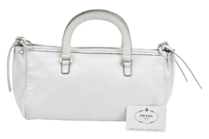 Water-resistant travel backpacksAuthentic PRADA Vintage BOW SOFT Leather Hand Bag Purse BN0703 White 9934I