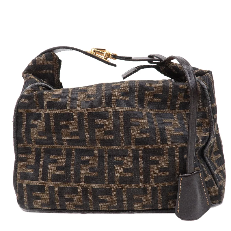 Designer bags with top handlesFENDI Zucca Canvas Leather Hand Bag Brown Khaki Black