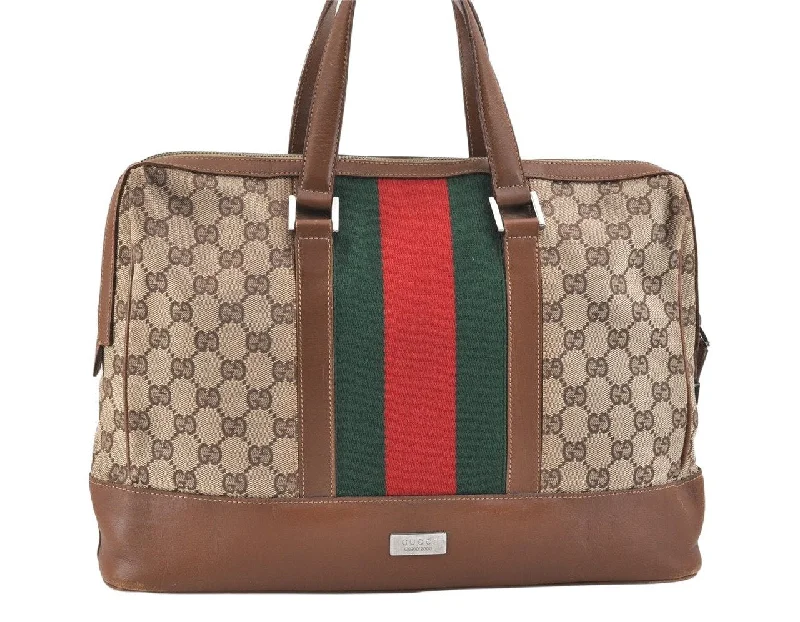 Designer bags with detachable strapsAuthentic GUCCI Web Sherry Line Hand Tote Bag GG Canvas Leather Brown 2379K