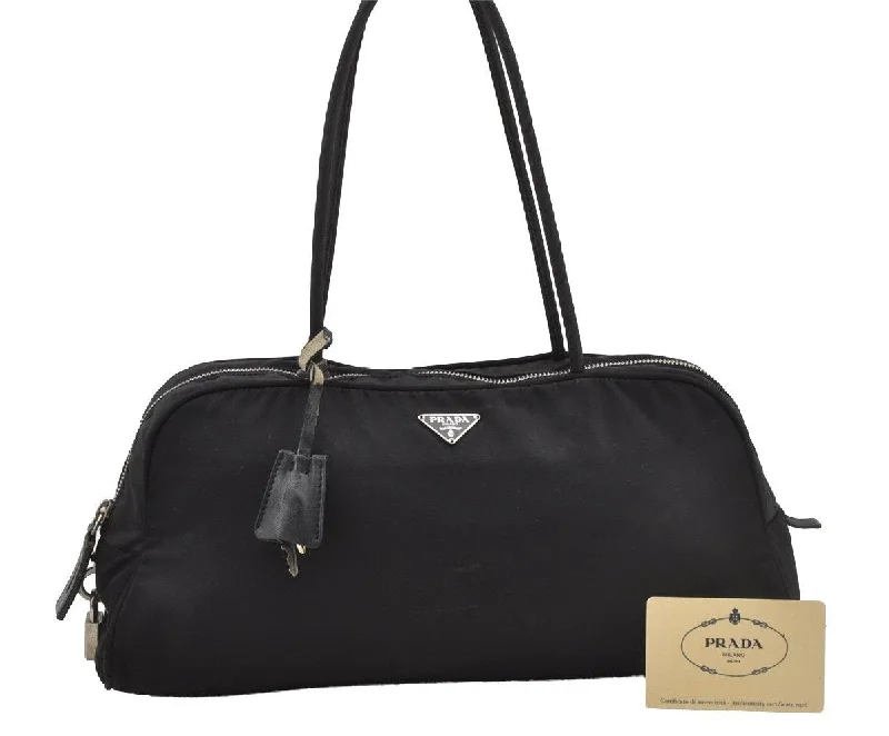 Designer bags with detachable strapsAuthentic PRADA Nylon Tessuto Leather Shoulder Hand Bag BR0430 Black 8579I