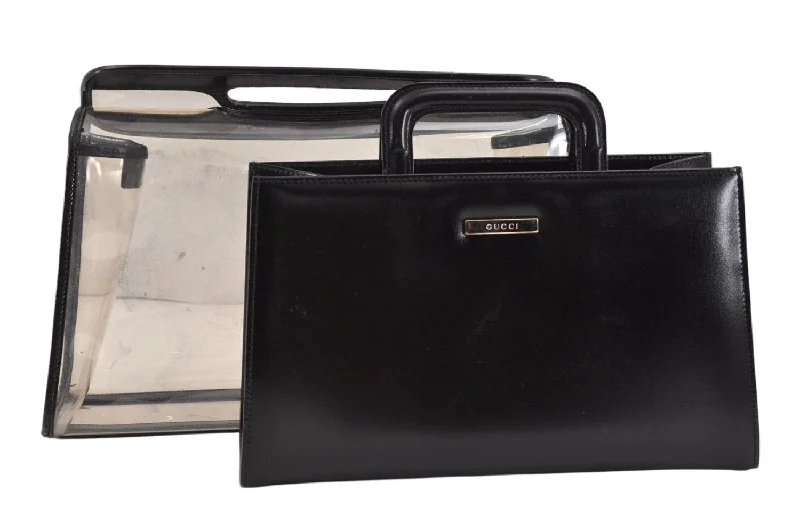 Best bags for business tripsAuthentic GUCCI 2 in 1 Tote Hand Bag Vinyl Leather Clear Black Junk 2370K