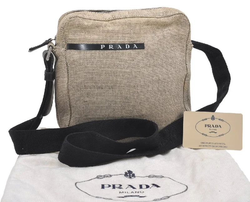 Customizable monogram bagsAuthentic PRADA CANAPA SPORT Canvas Leather Shoulder Bag B8962 Beige Junk 7555I