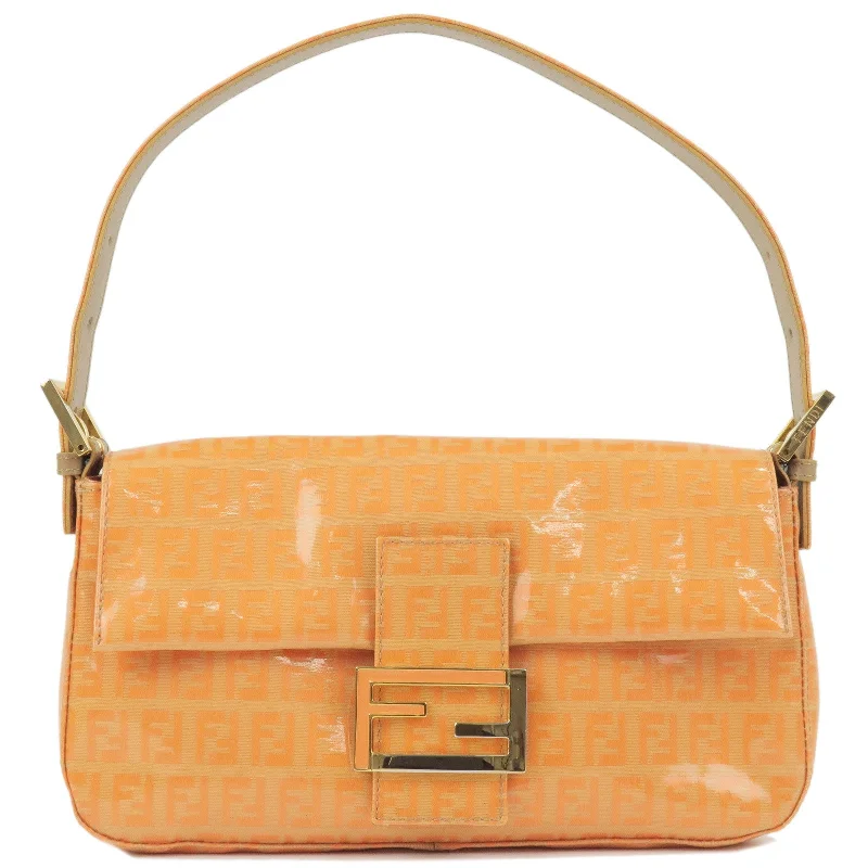 Customizable monogram bagsFENDI Vinyl Leather Mamma Baguette Shoulder Bag Orange 26424