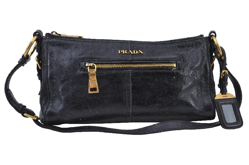 Designer bags with top handlesAuthentic PRADA Vintage Leather Nappa Shoulder Hand Bag Purse Navy Junk 8543I