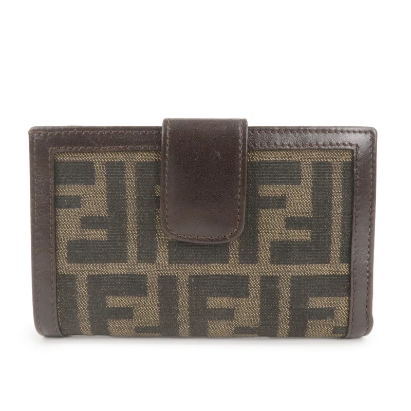 Luxury bags with chain strapsFENDI Zucca Canvas Leather Bi-Fold Wallet Khaki Black Brown 01692