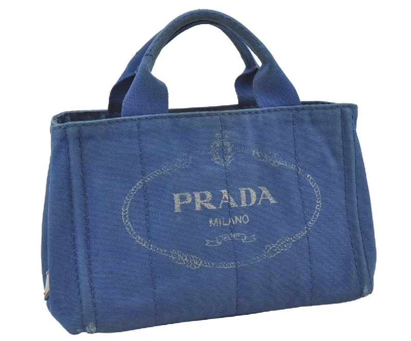 Lightweight duffle bags for gymAuthentic PRADA Vintage Canapa SS Canvas Tote Hand Bag Purse Blue 0462J