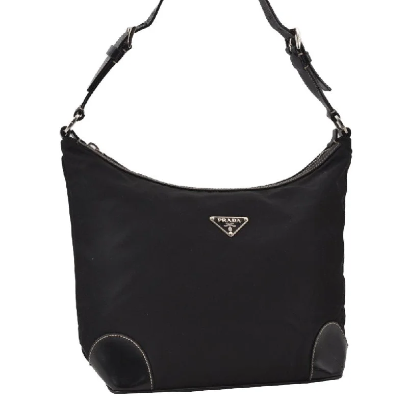 Minimalist leather handbagsAuthentic PRADA Vintage Nylon Tessuto Leather Shoulder Hand Bag Black 7898I