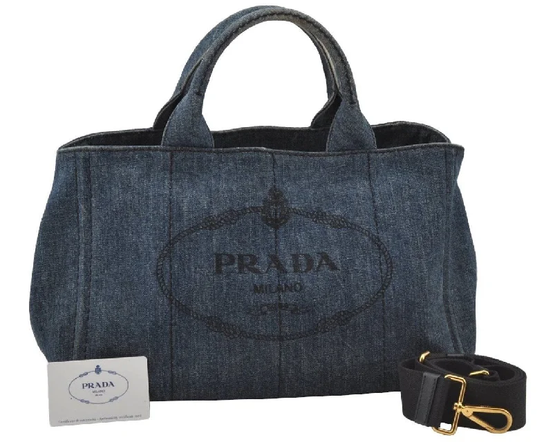 Best-selling designer bags 2025Authentic PRADA Vintage Canapa M Denim 2Way Shoulder Tote Bag 1BG642 Blue 0331J