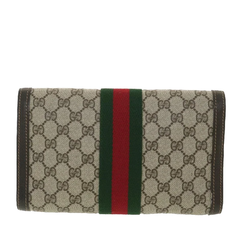 Affordable luxury bags GUCCI GG Canvas Web Sherry Line Clutch Bag Beige Red Green 41.014  yk6142B