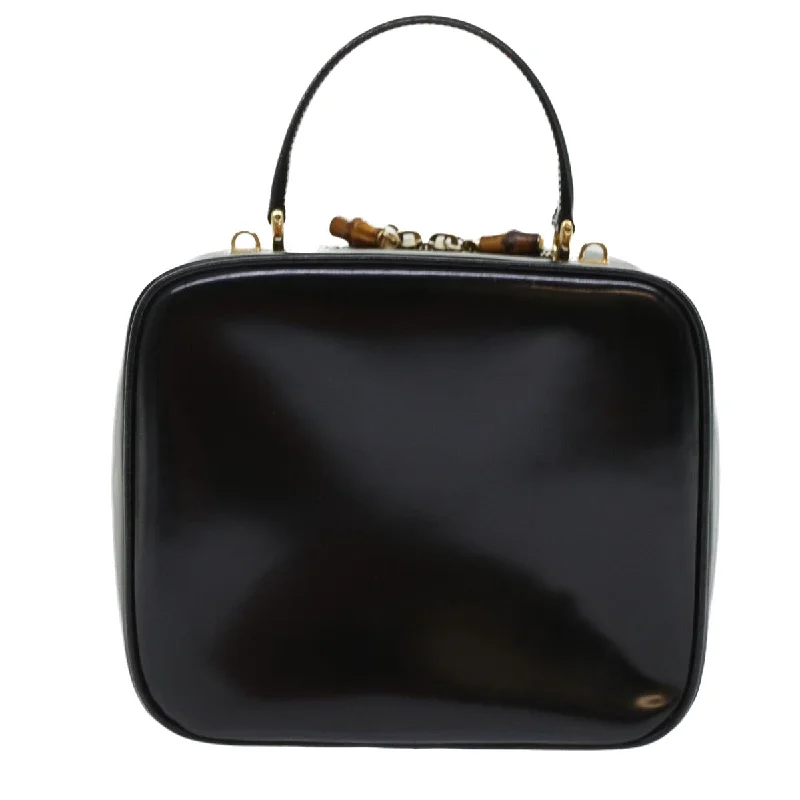 High-end designer bags for menGUCCI Bamboo Vanity Cosmetic Pouch Patent leather Black  bs6279