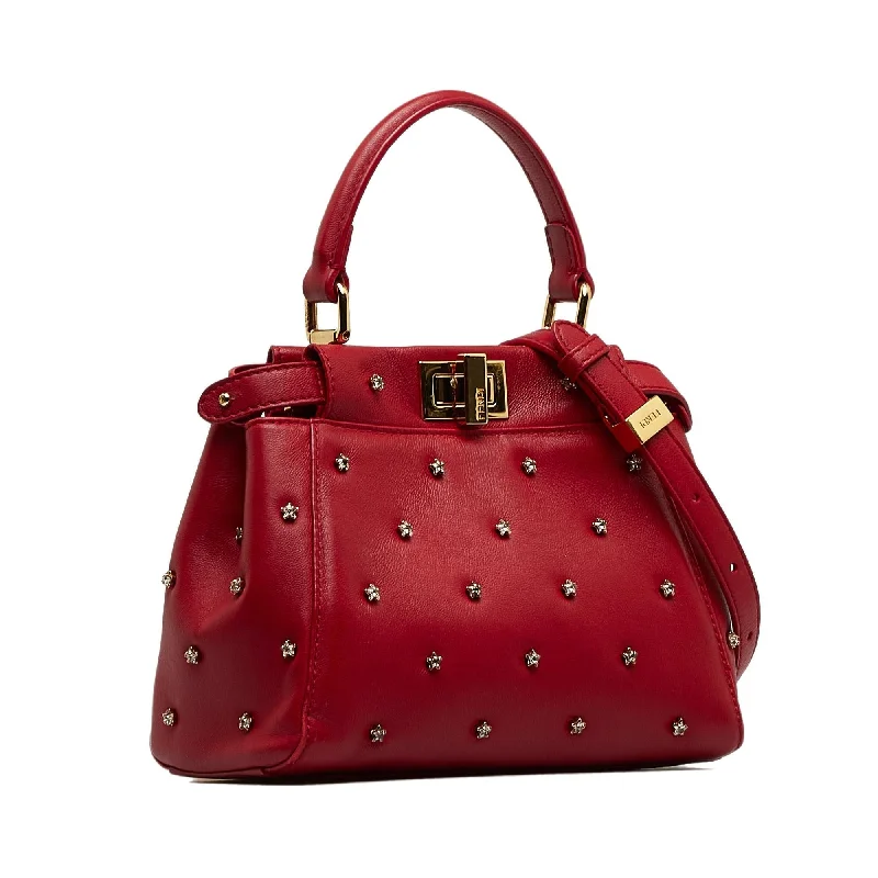 Minimalist leather handbagsFendi XS Studded Crystal Stars Peekaboo Iconic Satchel (SHG-qwNGea)