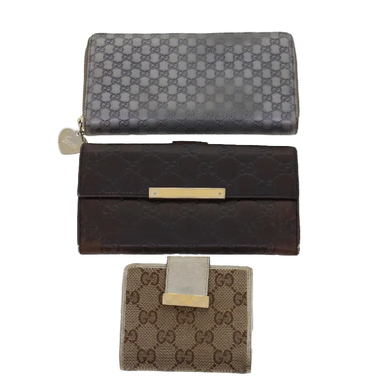 Luxury brand bags on saleGUCCI GG Canvas Long Wallet Leather 3Set Brown Beige Silver  bs6283