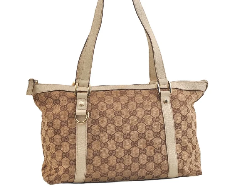 Designer bags with detachable strapsAuthentic GUCCI Abbey Shoulder Tote Bag GG Canvas Leather 141470 Brown 2729K