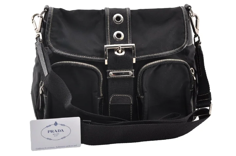 Affordable designer bag dupesAuthentic PRADA Nylon Tessuto Leather Shoulder Cross Body Bag VA0768 Black 9671I