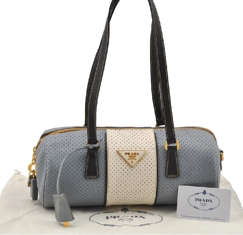 Mini bags for evening outAuthentic PRADA Punching Saffiano Leather Shoulder Bag BL0648 Light Blue 6973I