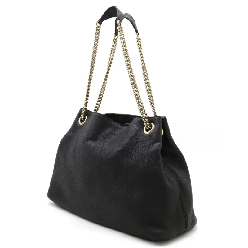 Trendy bucket bags for summerGUCCI Soho Interlocking G Chain Bag Shoulder Tote Leather Black 308982