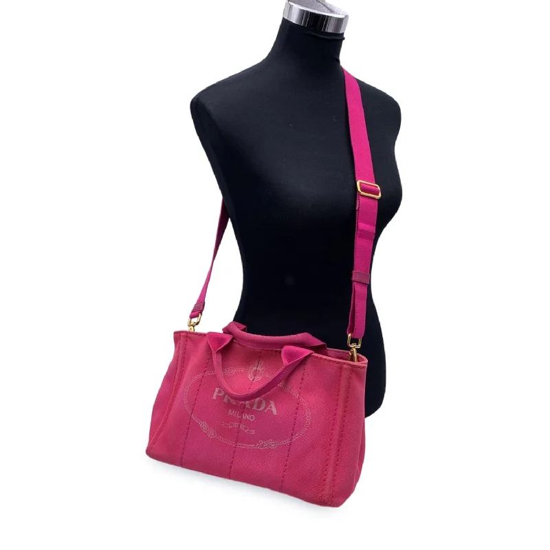 Eco-friendly tote bags for shoppingPRADA Pink Canvas Small Canapa Logo 2 Way Tote Bag