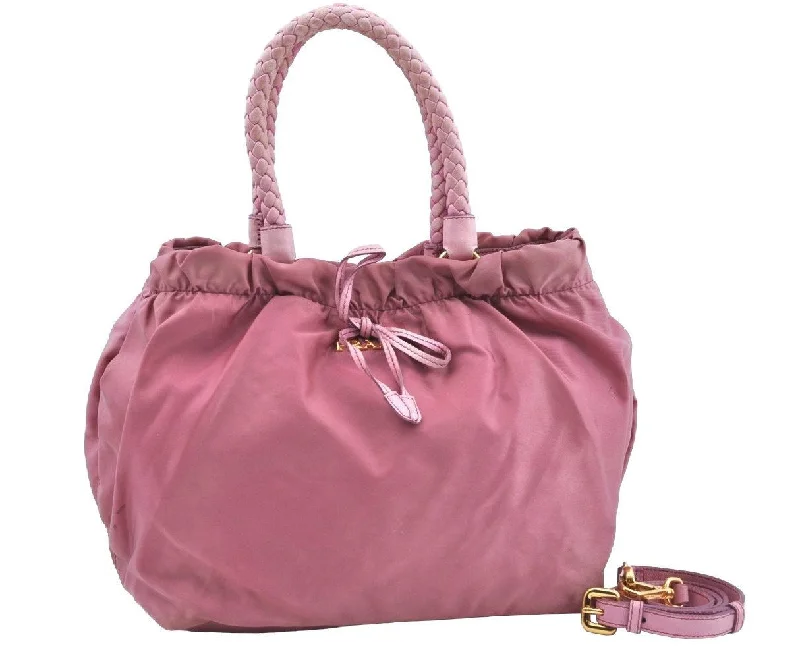 Large capacity travel bagsAuthentic PRADA Nylon Tessuto Leather 2Way Shoulder Hand Tote Bag Pink K7256