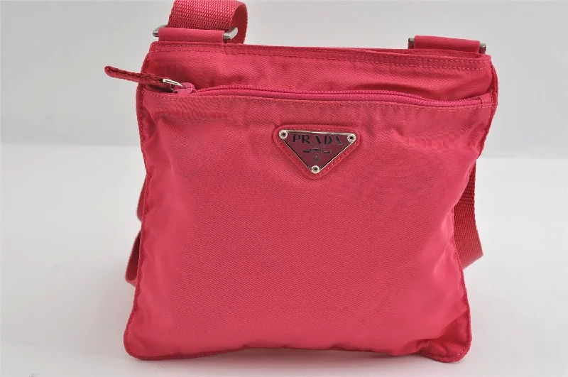 Large capacity travel bagsAuthentic PRADA VELA Nylon Tessuto Leather Shoulder Cross Bag B7372 Pink 8247I