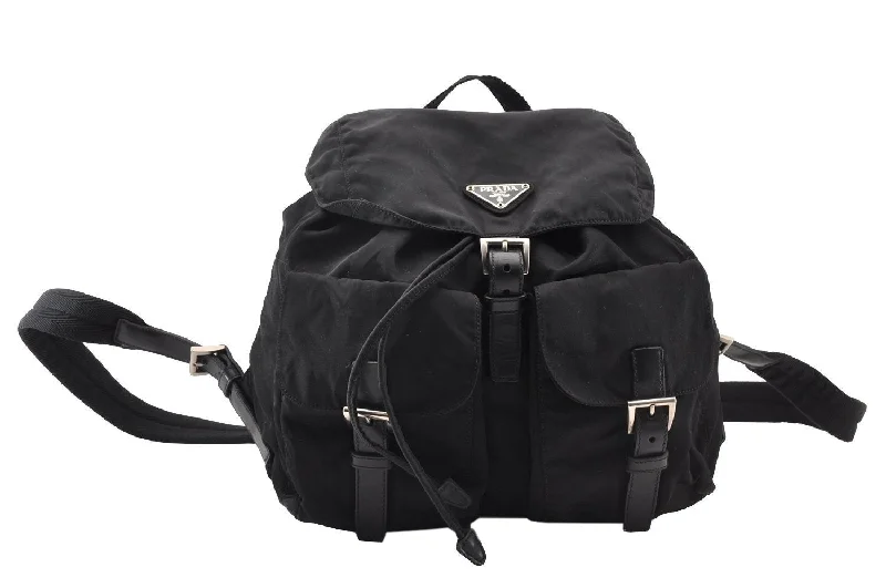 Vintage-inspired handbagsAuthentic PRADA Vintage Nylon Tessuto Leather Backpack Black 8157I