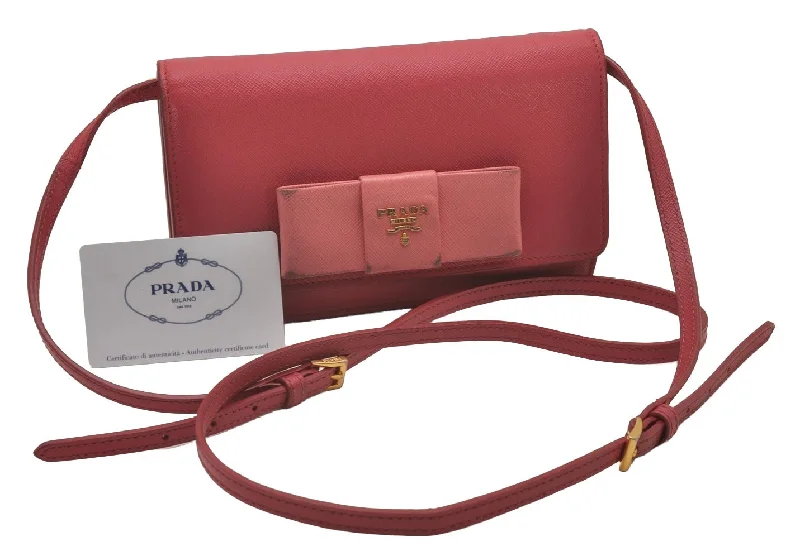 Affordable designer bag dupesAuth PRADA SAFFIANO LUX Ribbon Leather Shoulder Long Wallet BT1009 Pink 8347I