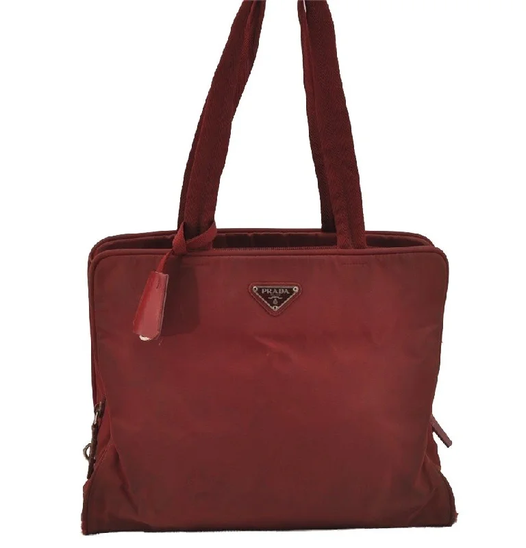 Trendy transparent PVC bagsAuthentic PRADA Nylon Tessuto Leather Shoulder Hand Bag Purse Bordeaux Red 0817J