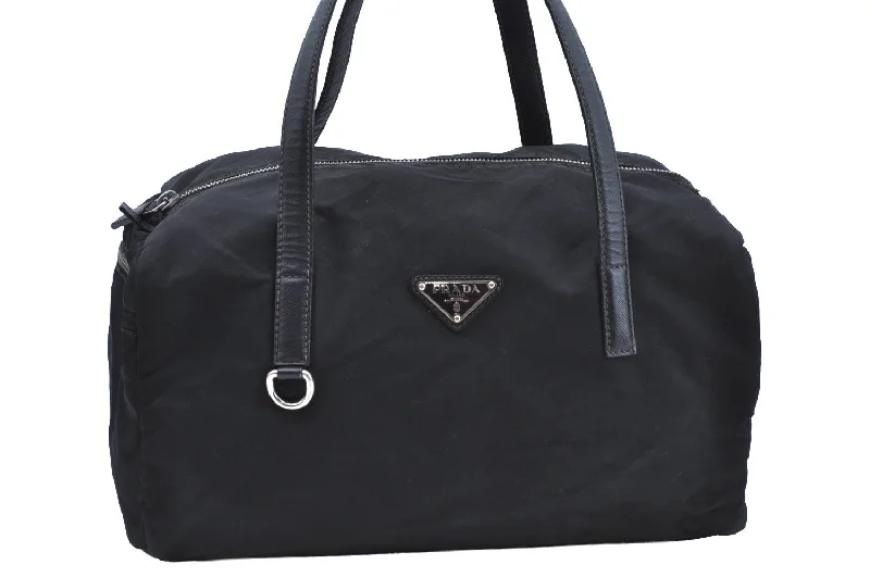 Luxury bags with exotic skinsAuthentic PRADA Nylon Tessuto Saffiano Leather Hand Boston Bag Black K7273