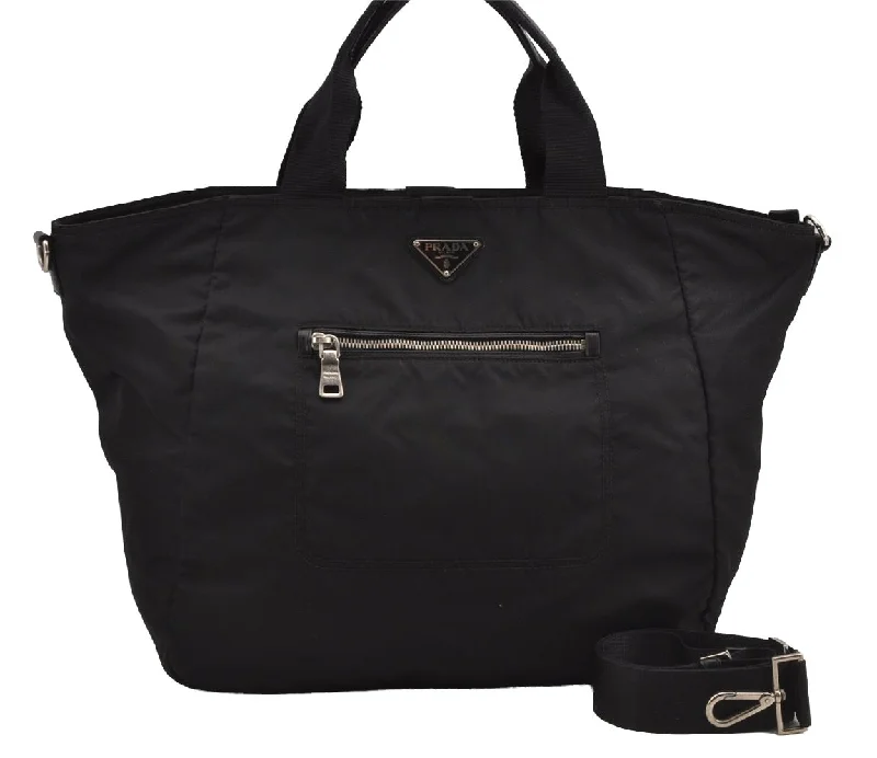 Eco-friendly tote bags for shoppingAuthentic PRADA Nylon Tessuto Leather 2Way Travel Tote Bag Black 7971I