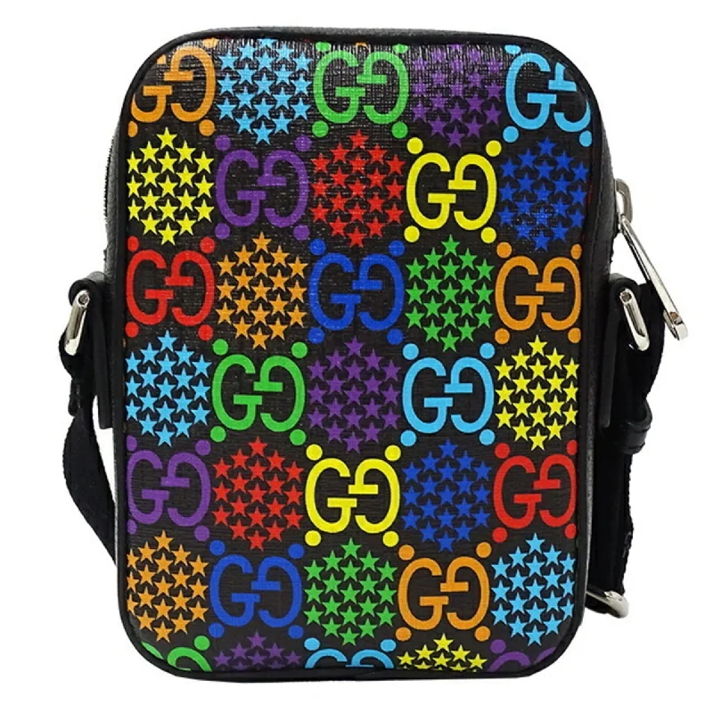 Minimalist leather handbagsGUCCI bag ladies men's psychedelic shoulder black multicolor 598103