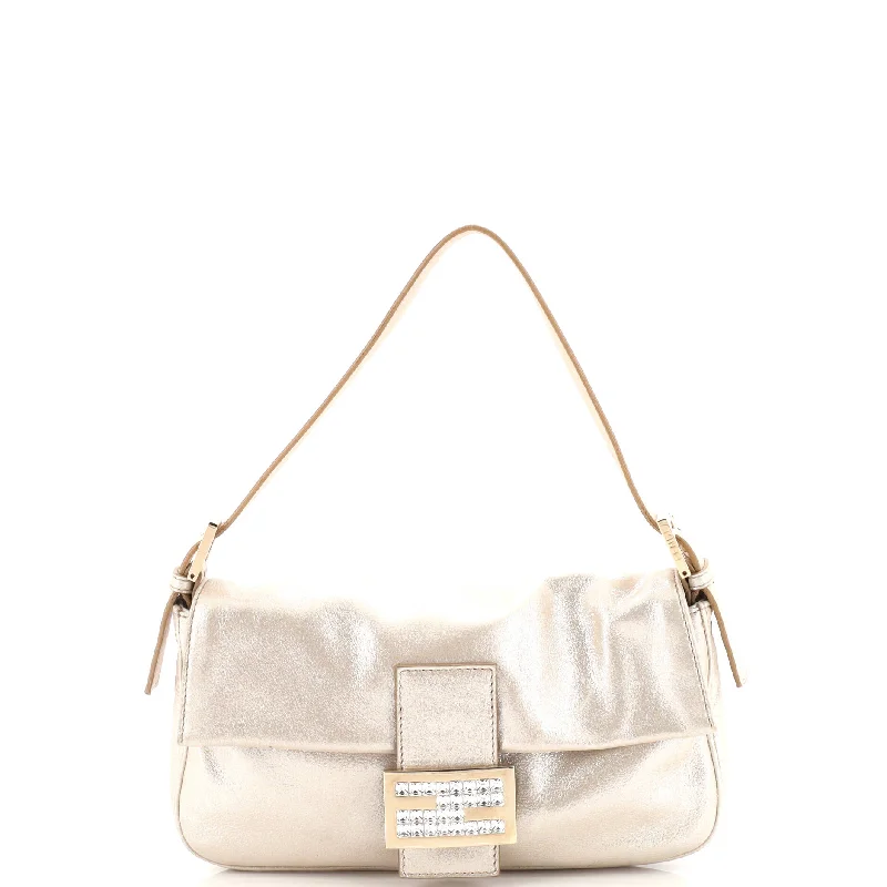 Affordable luxury bags Affordable luxury bags Baguette Bag Metallic Leather with Crystal Detail