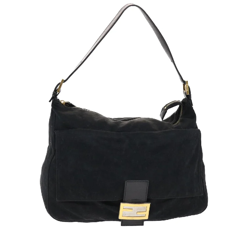 Minimalist leather handbagsFENDI Mamma Baguette Shoulder Bag Nylon Black  bs6935