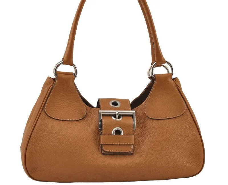 Minimalist leather handbagsAuthentic PRADA Vintage Leather Nappa Shoulder Hand Bag Brown 0011J