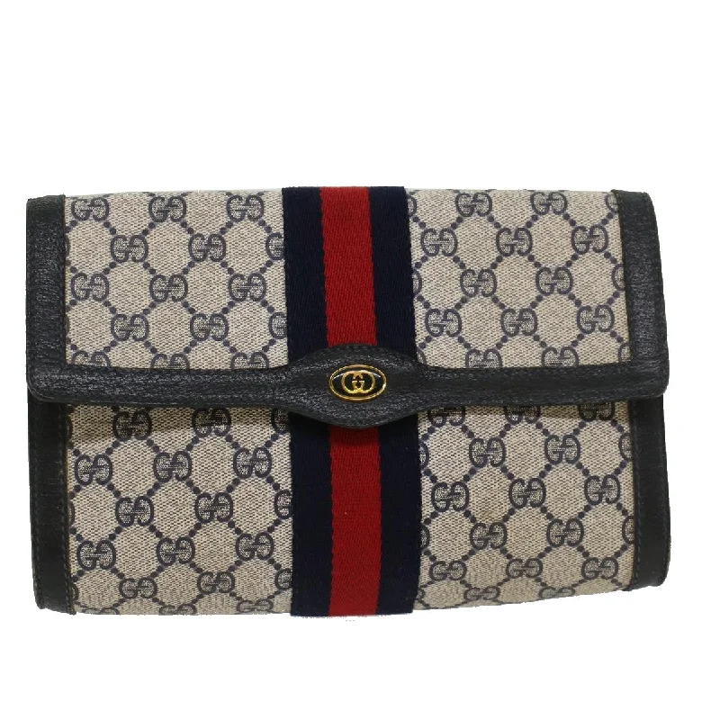 Best bags for weekend getawaysGUCCI GG Canvas Sherry Line Clutch Bag PVC Leather Gray Red Navy  yk7169