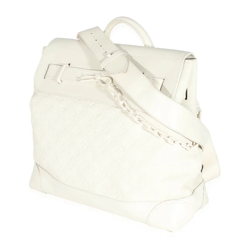 Designer bags with top handlesLouis Vuitton White Monogram Taurillon Leather Steamer PM