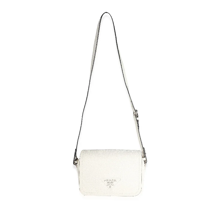 Eco-friendly tote bags for shoppingPRADA White Vitello Daino Logo Crossbody Flap Bag