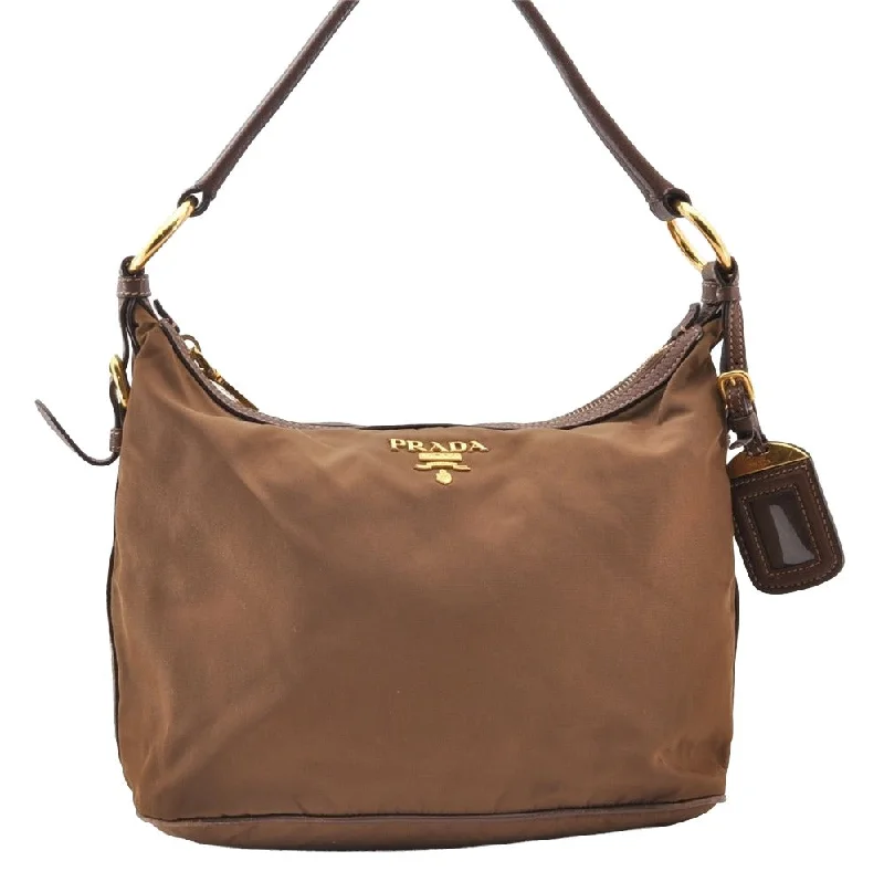 High-quality leather messenger bagsAuthentic PRADA Vintage Nylon Tessuto Leather Shoulder Bag Purse Brown 7866I