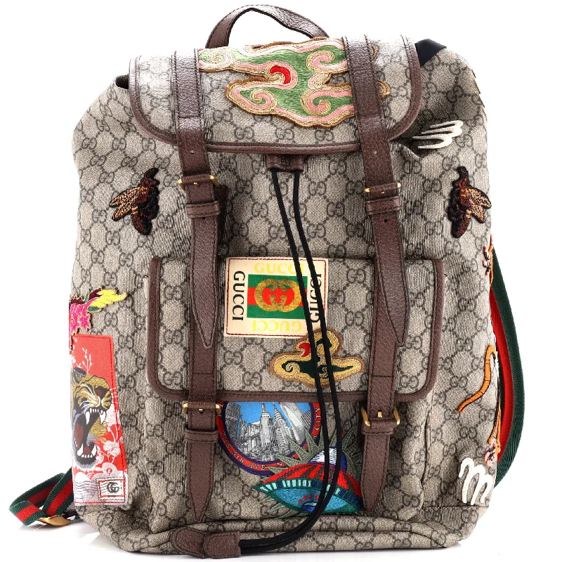 Designer bags with top handlesDesigner bags with top handlesCourrier Soft Backpack GG Coated Canvas with Applique Large