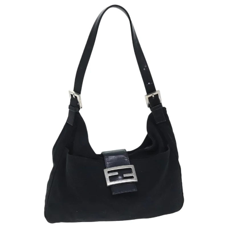 Customizable monogram bagsFENDI Mamma Baguette Shoulder Bag Nylon Black Silver  93465